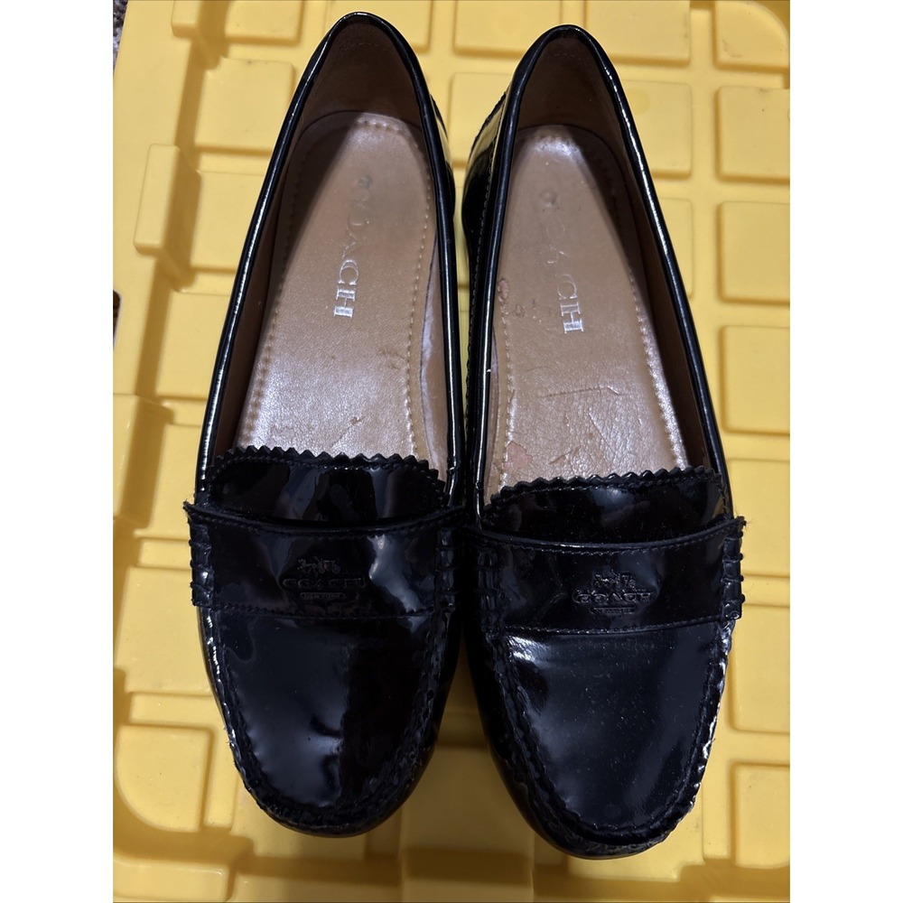 Odette Coach Black Patent Leather Loafer Flats Women's Logo SEE PHOTOS 6.5B